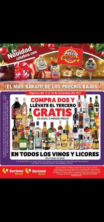 Soriana Mercado: vinos y Licores 3*2 ejemplo centenario reposado litro $329 al 3*2 te queda a $219.66