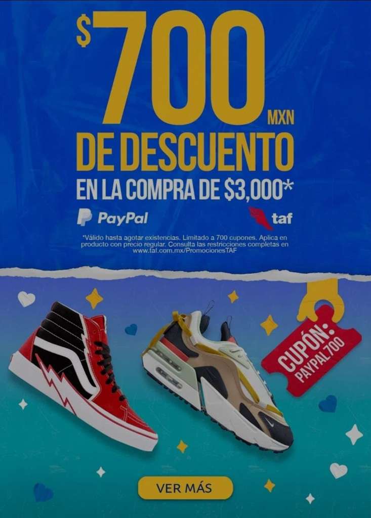 TAF: 700 pesos de descuento comprando 3,000 pagando con Paypal -  promodescuentos.com
