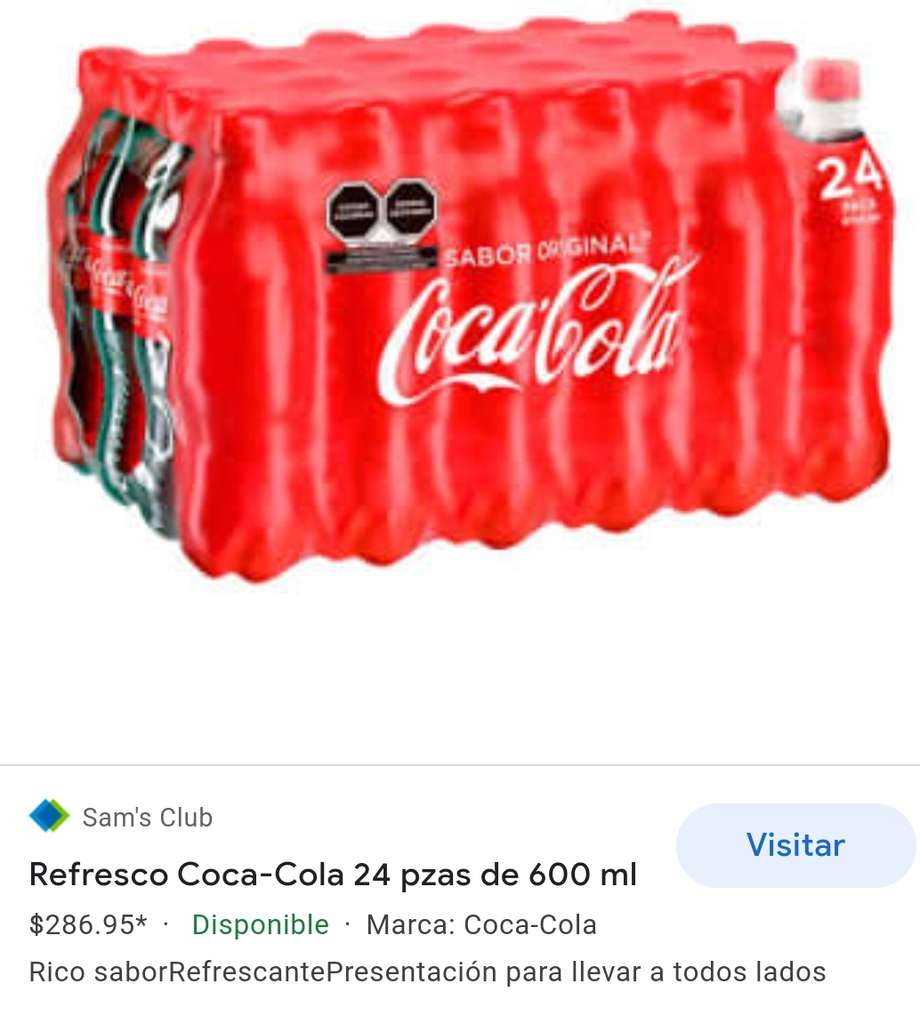Reja coca cola 600 (24 piezas) y coca cola 3 litros (6 piezas) sams club  guayabal villahermosa 