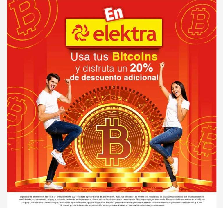 Elektra: 20% adicional pagando con Bitcoin