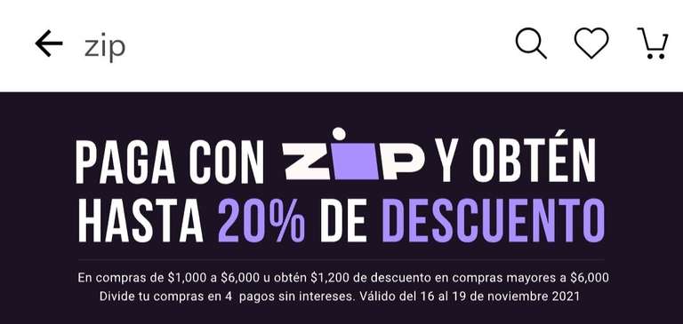 20% descuento pagando con Zip | Compras desde $1000 | Topado a $1200