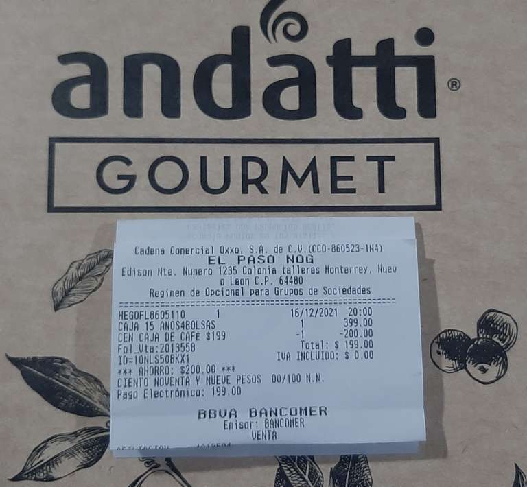 OXXO: 4 bolsas de café Andatti Gourmet 250 gr