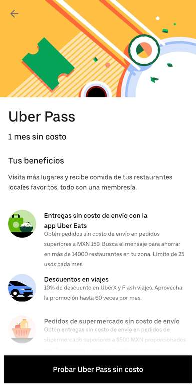 Uber EATS: 1 mes gratis de UberPass para todas las nuevas cuentas