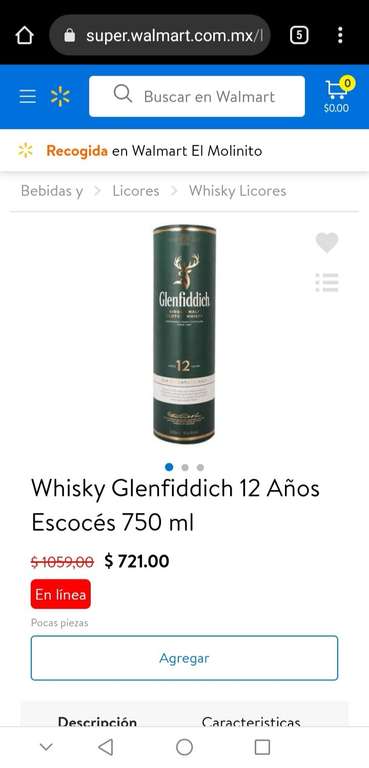 Walmart: Whisky Glenfiddich 12 Años Escocés 750 ml