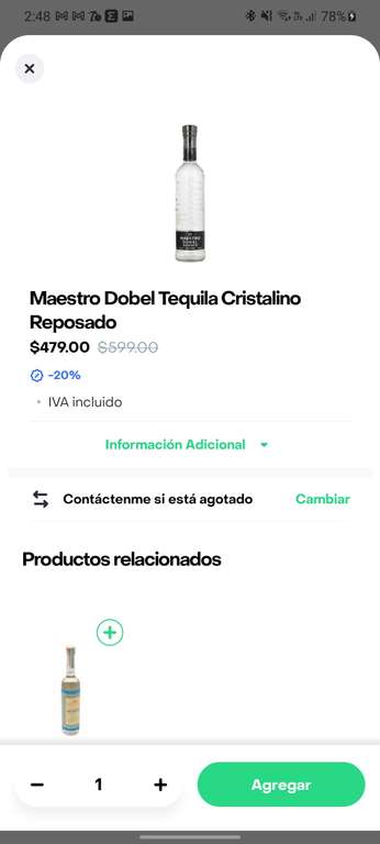 Rappi: Costco tequila Maestro Dobel Diamante 1L