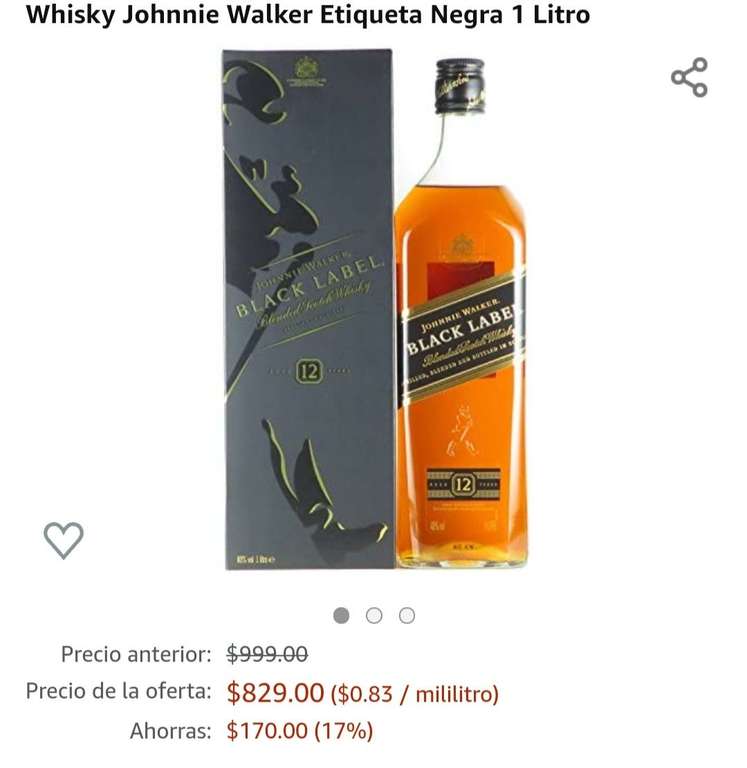 Amazon: Whisky Johnnie Walker Etiqueta Negra 1 Litro. Envio gratis para miembros de Prime