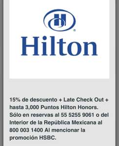HSBC: 15% off + Late Check Out + Hasta 3000 Puntos en Hilton