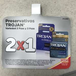 Oxxo: 2x1 en condones Trojan.