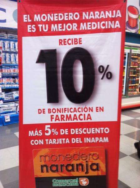 Comercial Mexicana: 10% de bonificación en farmacia y 5% de descuento con tarjeta INAPAM
