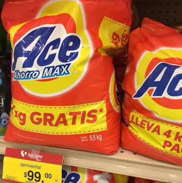 Soriana: Detergente ACE en polvo bolsa con 5.5 kg a $99 pesitos