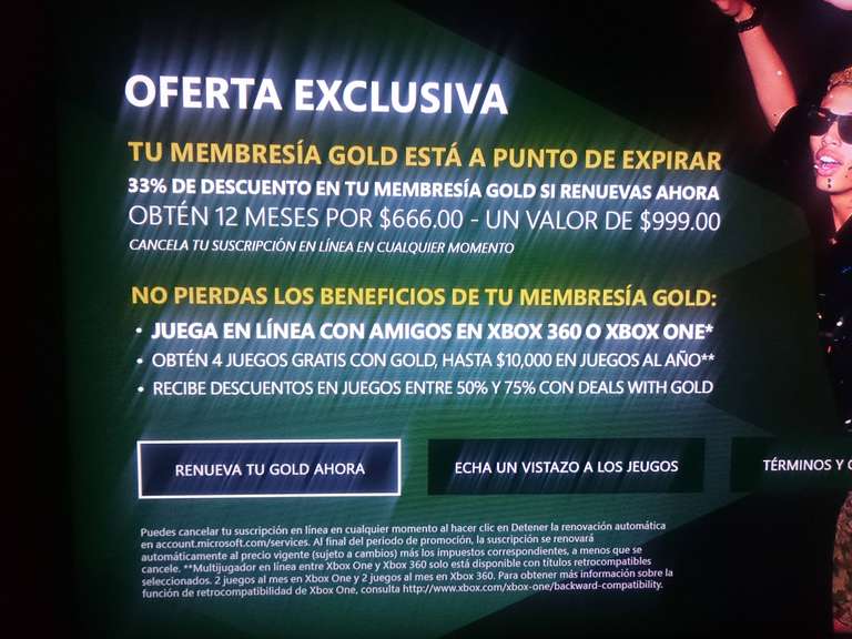 12 meses Xbox Live Gold a $666