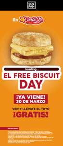 Carl's Jr: Biscuit Gratis 30 de Marzo con tarjeta Soy Fan (Nuevo Leon, Coahuila y Guanajuato)