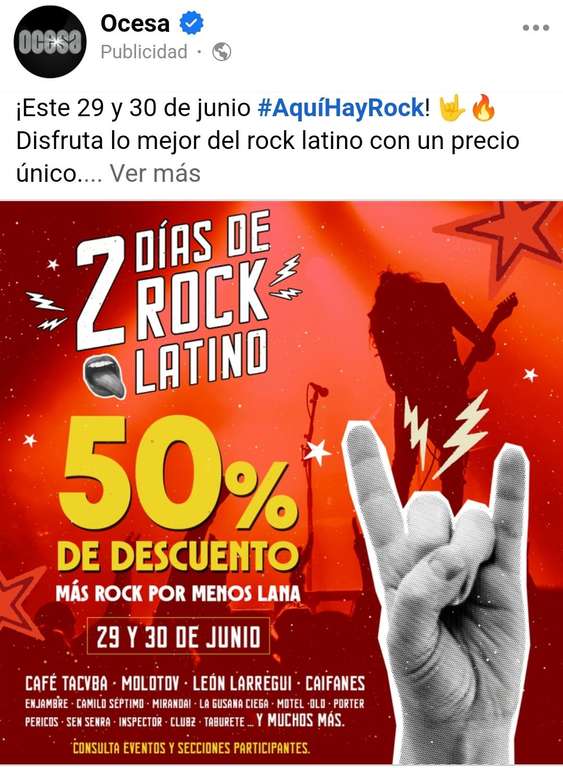 2 Días De Rock Latino, eventos al 50% de descuento