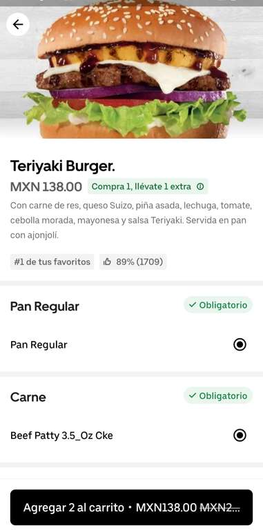 Uber Eats: Carl's jr Teriyaki Burger 2 x 1