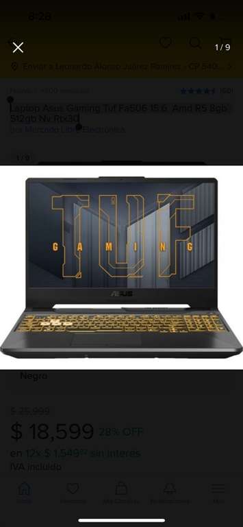 Mercado Libre: Laptop Asus Gaming Tuf Fa506 15.6 Amd R5 8gb 512gb Nv Rtx30