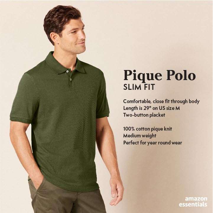 Amazon Essentials - Polo de piqué de algodón ajustado para hombre