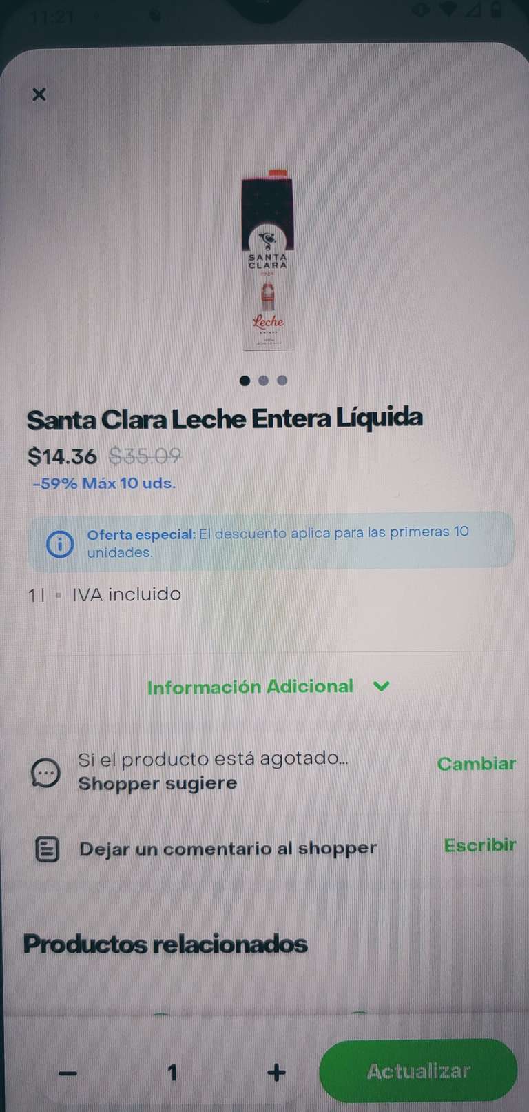 Leche Entera Santa clara $14.50 rappi turbo