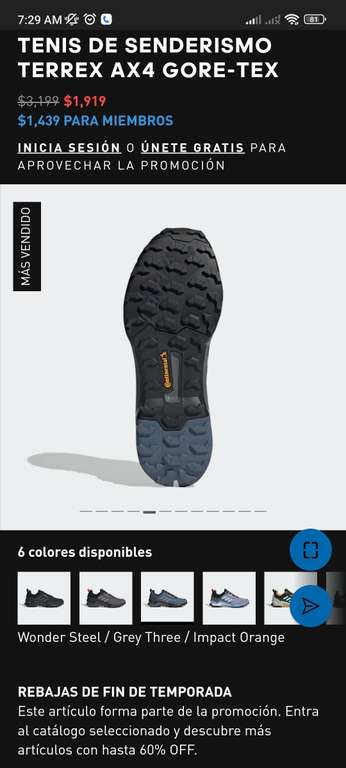 Adidas: TENIS DE SENDERISMO TERREX AX4 GORE-TEX Precio para miembros (Solo talla 5mx)