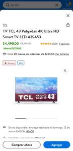 Walmart: TV TCL 43 Pulgadas 4K Ultra HD (Hasta 20 MSI con BBVA)
