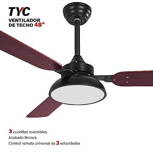 Amazon: Ventilador de Techo, Ventiladores con Luz para Interiores, Control velocidad 6 velocidades con control remoto, 3 Aspas Reversibles