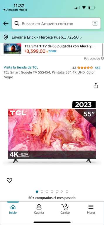 Amazon: TCL Smart Google TV 55S454, Pantalla 55", 4K UHD, Color Negro