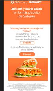 DiDi Food 80 pesos de descuento en envío para Subway