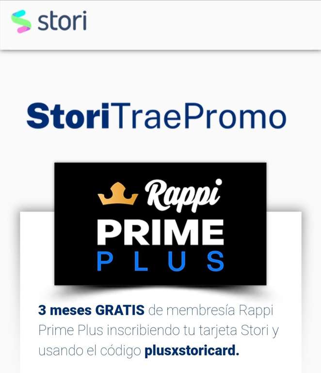 Rappi Prime Plus: 3 meses gratis al pagar con tarjeta Stori