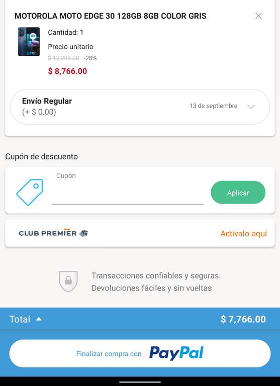 Linio - Celular Moto Edge 30 - pagando con Paypal
