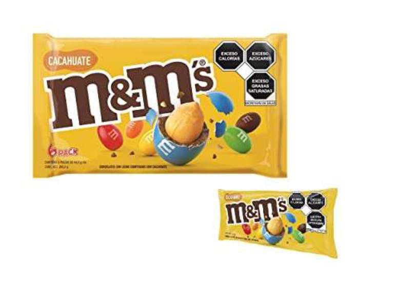 Chocolate M&M's 6Pack Chocolate con Cacahuate, 44.3g c/u. 265.8g total | envío gratis con Prime