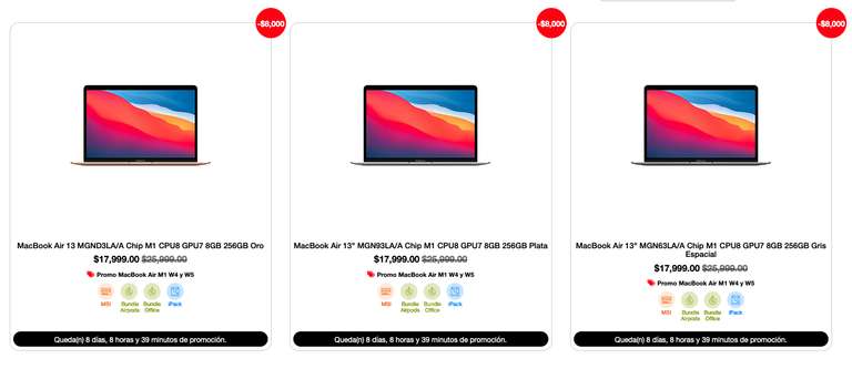MacStore: MacBook Air con chip M1 a $17,999 en pago de contado o hasta 24 MSI comprando online.