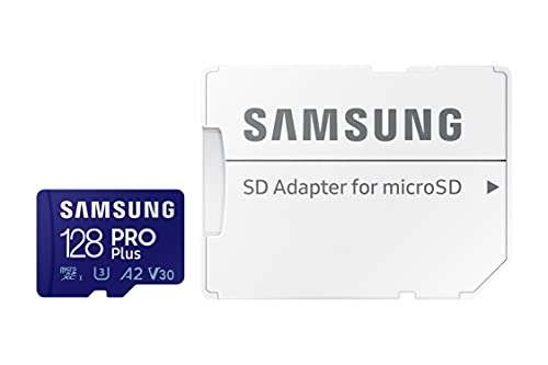Amazon: SAMSUNG Pro Plus + Adaptador microSDXC de 128 GB hasta 160 MB/s UHS-I, U3, A2, V30