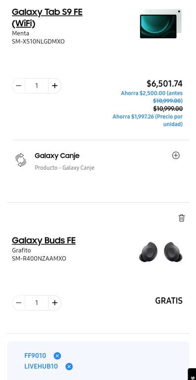 Samsung Store: Tableta S9FE (cupones de descuento)