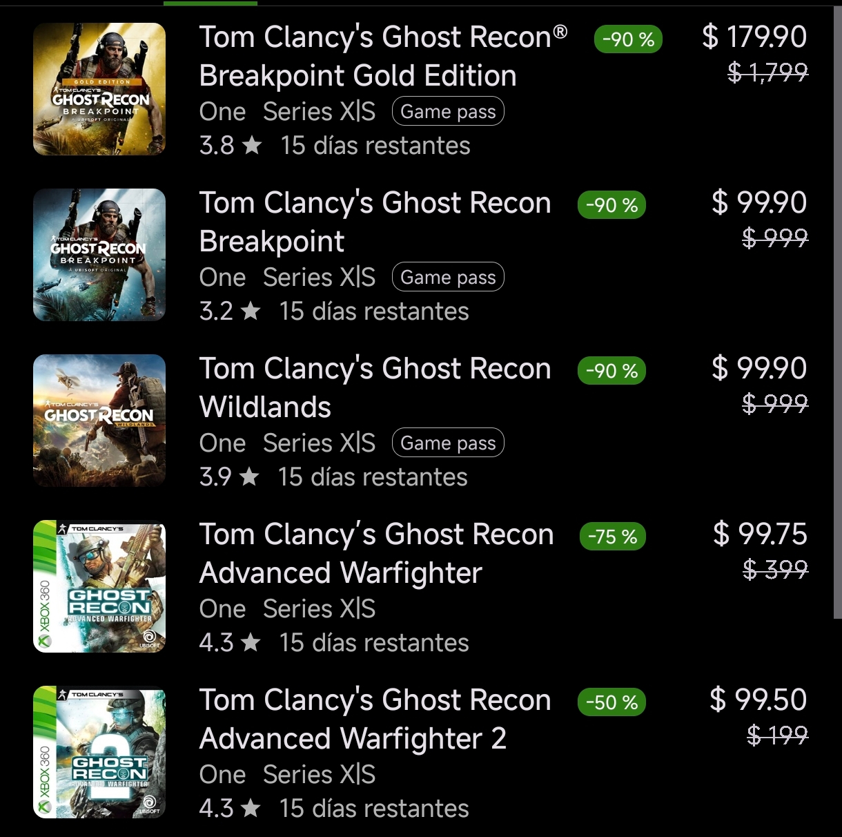Serie Tom Clancy's Ghost Recon Xbox en descuento