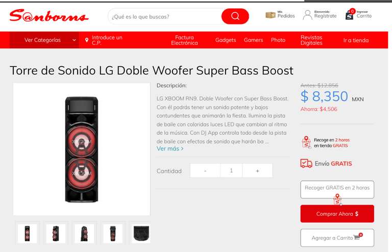 Sanborns: Torre de Sonido LG Doble Woofer Super Bass Boost