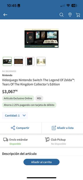 Sam's Club: Zelda TOTK Edición Limitada disponible ($2,806 con Cashi)