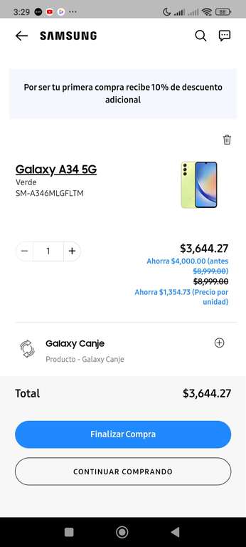 Celular Samsung A34 5G 256 GB + audífonos galaxy Buds fe (Samsung Store)