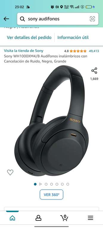 Amazon: Sony WH1000XM4/B Audífonos inalámbricos con Cancelación de Ruido, Negro, Grande 1,669