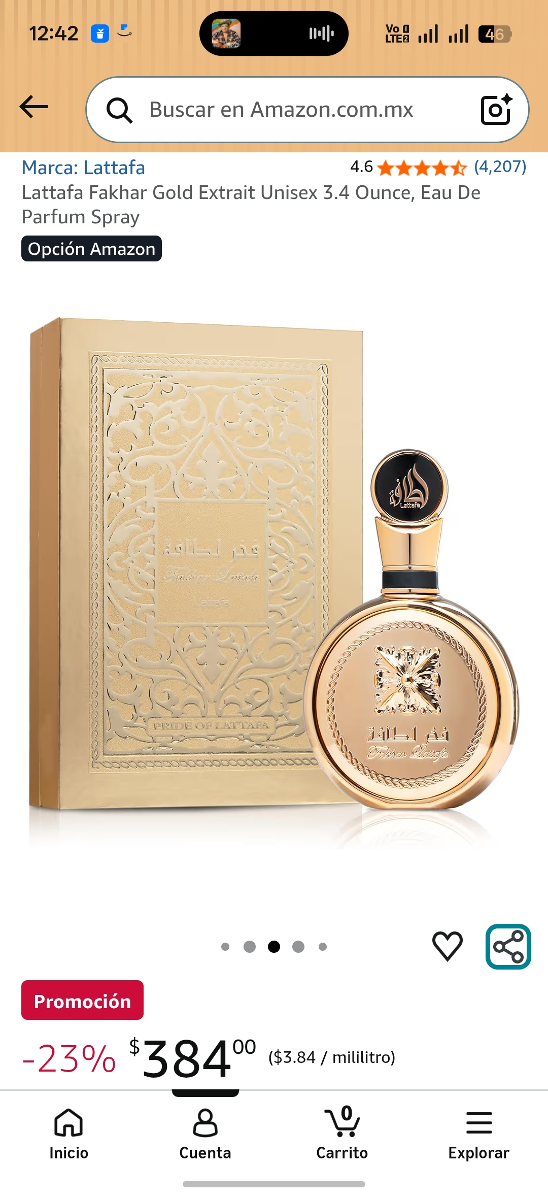 Amazon - Perfume Lattafa Fakhar Gold Extrait Unisex 3.4