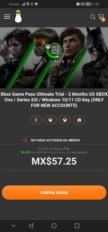 Kinguin: 2 Meses Xbox Game pass Ultimate (SOLO CUENTAS NUEVAS) - US