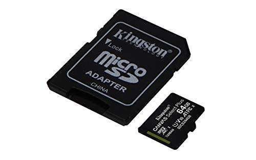 Amazon: Kingston - Memoria microSDHC de 16 GB con adaptador (clase 10, clase A1, 10, UHS-I, incluye adaptador), Tarjeta microSD, 64 GB