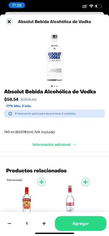 Rappi: Absolut Vodka 750ml | Rappi Turbo - La Paz, Puebla