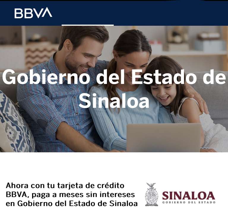 BBVA: 3 y 6 MSI al pagar contribuciones al gobierno Sinaloa. Aplica al pagar calcomanía en ciudadano digital