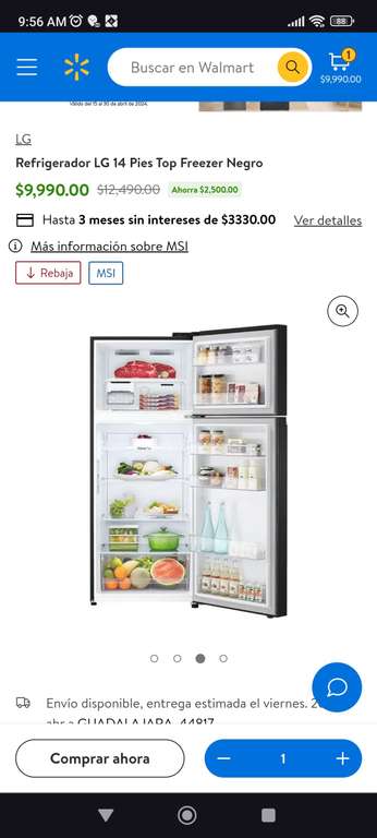 Walmart: Refrigerador LG 14 pies negro
