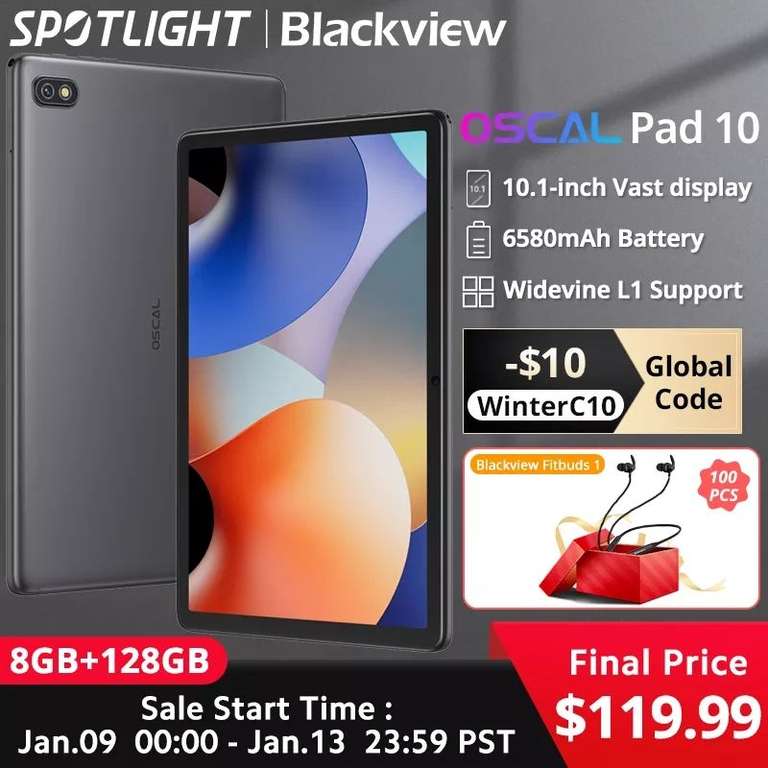 AliExpress: Tablet Blackview Oscal Pad 10 8/128 6580 mAh