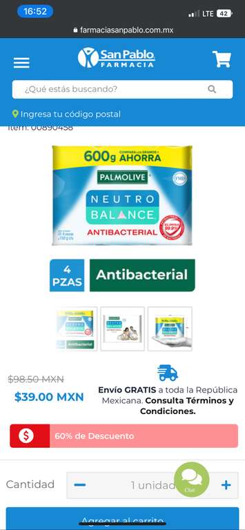 Farmacias San Pablo: Paquete 4 pz Jabón en barra Palmolive Neutro