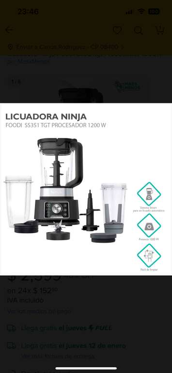 Mercado Libre: Licuadora Ninja Foodi CO351B $2,599