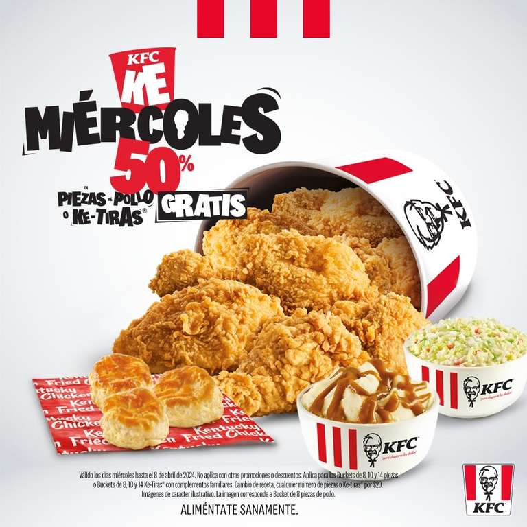 KFC: Ke Miércoles 50% Más Piezas, Ahora También Aplica en Ke-Tiras