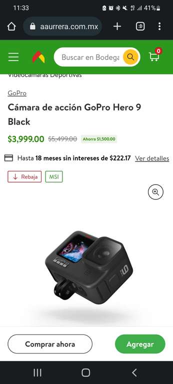 Bodega Aurrera: Cámara de acción GoPro Hero 9 Black y cupon