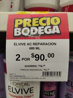 Bodega Aurrera: Shampoo y acondicionador Elvive 680ml 2x90$