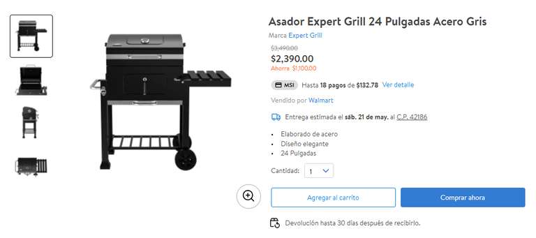 Walmart: Asador Expert Grill 24 Pulgadas $2,390.00, $2,0900 con cupon NUEVOSC2022